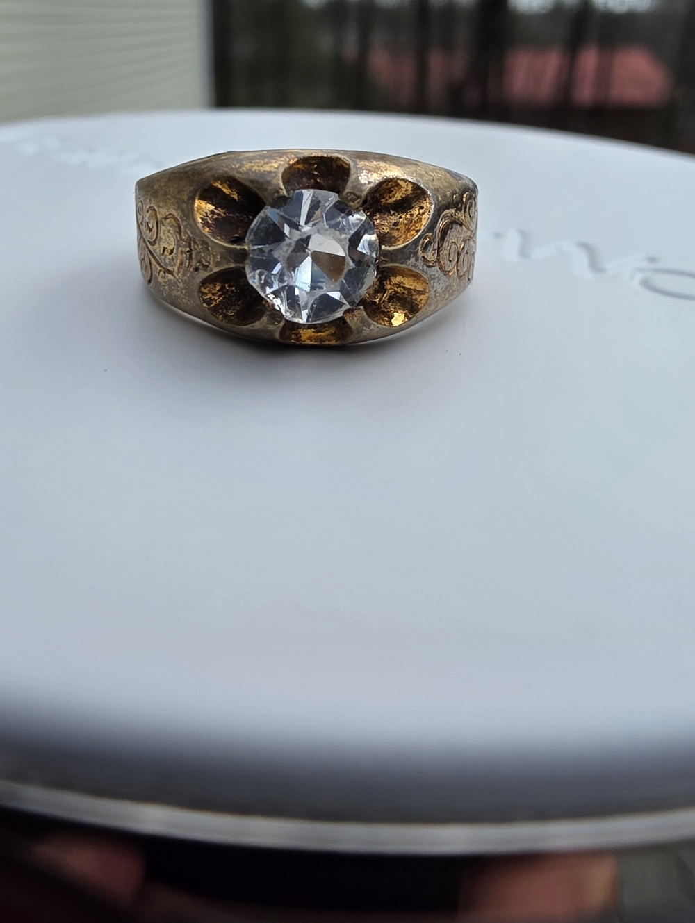 Antique Old Mine Cut Buttercup Style Bronze Ring Belcher Setting - Picture 4 of 15